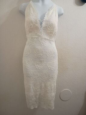 Lace Floral Slip Dress - White